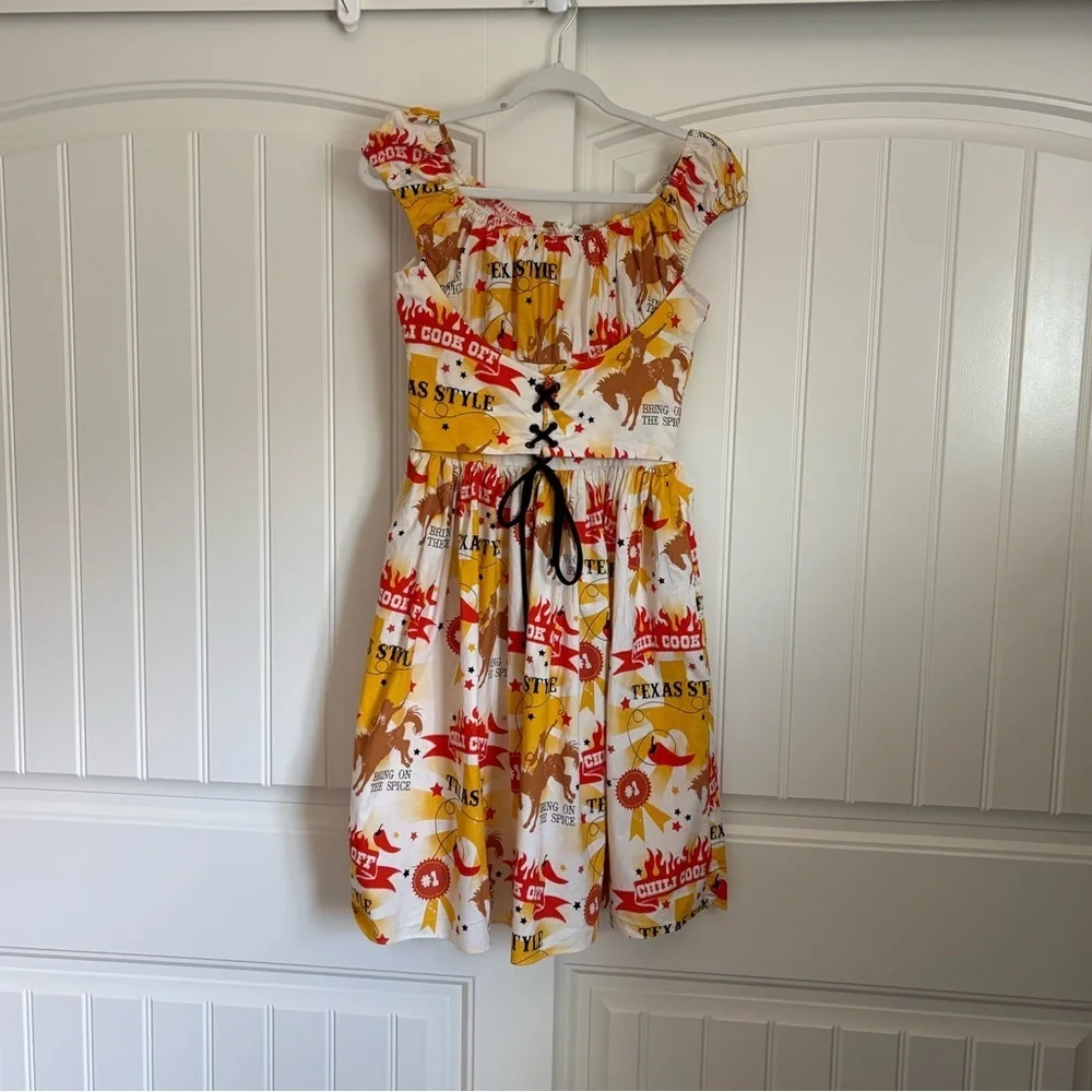 Bernie Dexter Amy dress in Texas BBQ print size medium yellow white - Picture 2 of 8